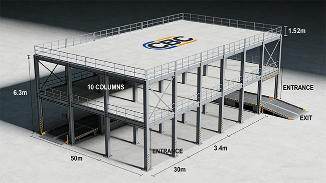 Dyluniad Strwythurol, Dadansoddi Llwyth, Mesur Meintiau a Chapasiti Parcio ar gyfer 50m×50m Two-Story Garage (Seland Newydd)